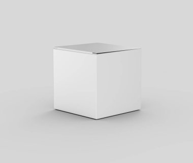 Paketleme, markalaşma ve ürün modellemeleri için beyaz kare bir karton kutu. 3d Görüntü