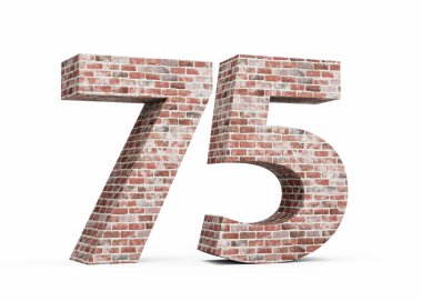 Yetmiş beş numara. Eski Grunge Tuğla Duvarı 'ndan yapılmış 75 basamak. 3 boyutlu görüntü.