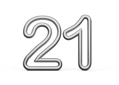 21. madde Gümüş Metalik Beyaz Arkaplan 3B Görüntü