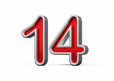 Canlı kırmızı 14 numara Metalik Işıltılı ve kıvrımlı kenarlı, 3D Görüntü