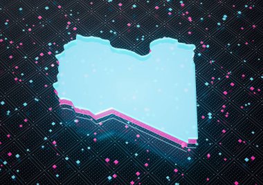 Aydınlatılmış Libya Veri Haritası Kusursuz Desenli Arkaplan Üzerine Mavi Işık 3B Görüntü