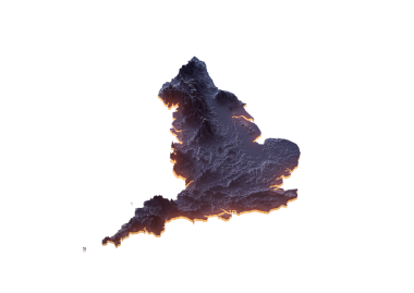 Aydınlatılmış İngiltere Veri Haritası Coğrafi Özellikleri Vurguluyor Neon Işıklı 3B Görüntü