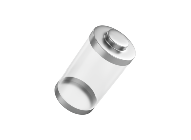 Mavi 3d Görüntü Üzerine Gri Metal Kapaklı Şeffaf Boş Cam Batarya Hücresi