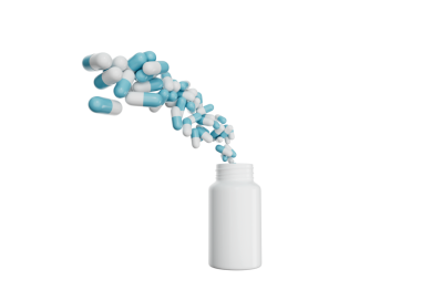 3D Boş İlaç Şişesi Eczacılık Antibiyotik Kapsülleri Havada Uçuyor 3D İllüstrasyon