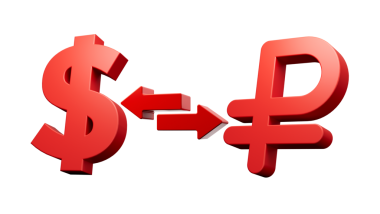 3d Kırmızı Dolar ve Ruble Para Takas Oklarıyla Sembol Simgeleri 3d illüstrasyon