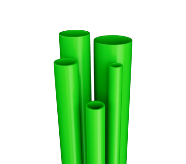 3B Yeşil Parlak PVC Pipes Farklı Çaplarda 3B Görüntü