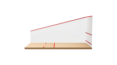 Duvarları ve kırmızı çizgileri olan Squash Court Tahta Parke 3 boyutlu resimde sınırlar çiziyor