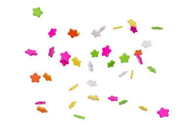 3D yuvarlak Yıldız Şekerleri, 3D Şeker kaplı Gökkuşağı Şekerleri Mavi Üzerine Düşüyor, 3D illüstrasyon