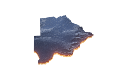 Aydınlatılmış Botswana Veri Haritası Coğrafi Özellikleri Vurguluyor Neon Işıklı 3B Görüntü