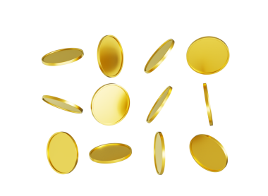 3D Düşen Altın Parlak Yuvarlak Paralar 3D Görüntü