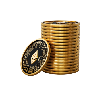 3D Altın Kripto Para Yığını Ethereum Yuvarlak Sikkeler Yığını 3D İllüstrasyon