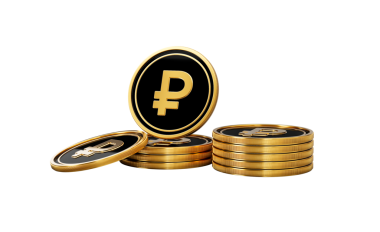 Parlak Altın ve Siyah Rus Rublesi Yuvarlak Bozuk Paralar Yığını 3D Resimler