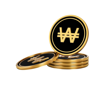 Parlak Altın ve Siyah Kore Won Bozuklukları Yuvarlak Sikkeler Yığını 3D Görüntü