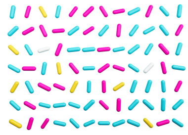 En üstteki mavi manzaralı 3D resimde renkli serpiştirmeler