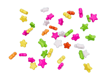 Yıldız Şekli Renkli Şekerler Düşen Sinek 3 boyutlu illüstrasyon