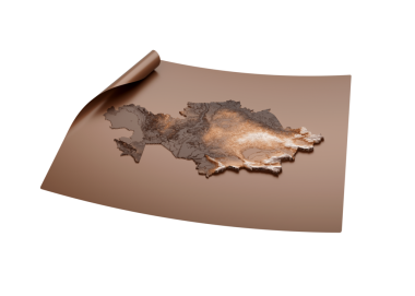 Kazakistan 'ın Eski Tarz Kahverengisi Haritası Açılmamış Harita Kağıt Kağıt Kağıt Tabaka 3D Görüntü