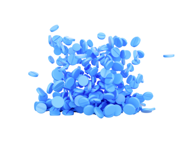 3D Mavi Yuvarlak Tıbbi Haplar Düşen Sağlık Hizmetleri Konsepti 3D İllüstrasyon