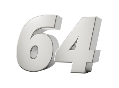 Gümüş 3D numara 64 64. 64. İzole edilmiş beyaz arkaplan 3d illüstrasyon