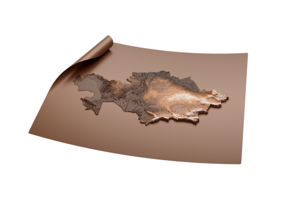 Kazakistan 'ın Eski Tarz Kahverengisi Haritası Açılmamış Harita Kağıt Kağıt Kağıt Tabaka 3D Görüntü