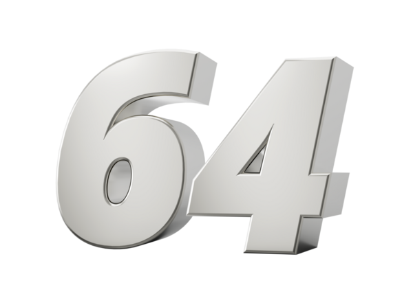 Gümüş 3D numara 64 64. 64. İzole edilmiş beyaz arkaplan 3d illüstrasyon