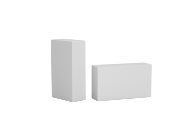 İki el değmemiş silgi, biri dik, diğeri keskin kenarlı, üç boyutlu resim.