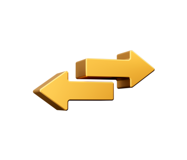 İki altın kare yatay ok. Takas simgesi. Flip flop 3d illüstrasyon