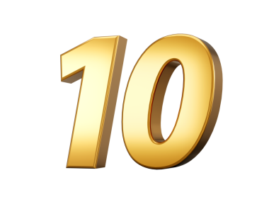 Altın metalik 10 numara. On, üç boyutlu illüstrasyon.