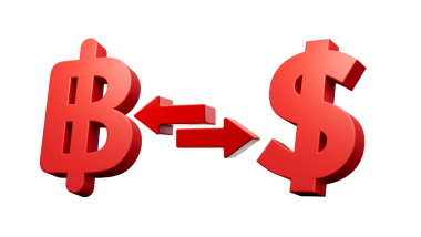 3d Kırmızı Baht ve Dolar Sembol Simgeleri Para Takas Okları 3d illüstrasyon