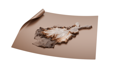 Map of Afghanistan old style brown on Unrolled map paper sheet 3D illustration