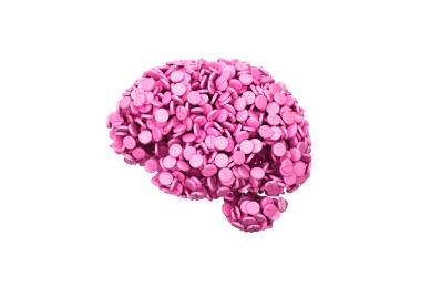 Pembe Haplardan Yapılan İnsan Beyni Modeli İlaç ve Akıl Sağlığını Sembolize Ediyor.