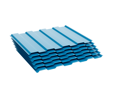 3D Deniz Mavi Metalik Çürük Demir Yığını Çatı Yaprakları 3 boyutlu Görüntü