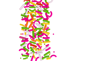 Pembe üzerine renkli serpiştirmeler, üst görünüm 3D illüstrasyon