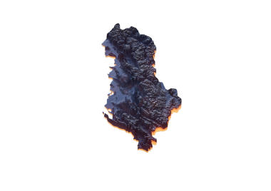 Arnavutluk Tek Renkli Yardım Haritası Turuncu Neon Sınır 3B İllüstrasyonlu Dokulu Haritası