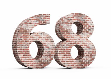 Altmış sekiz numara. Eski Grunge Tuğla Duvarı 'ndan yapılma 68 basamak. 3 boyutlu görüntü.