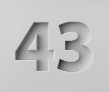 Parlak beyaz numara 43. İnce gölgeyle kabartmalı arka plan 3 boyutlu görüntü.
