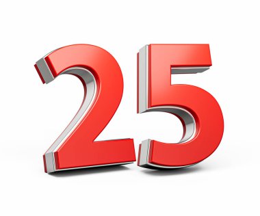 Kalın Kırmızı Numara 25 Beyaz Arkaplanda Metalik Görüntü