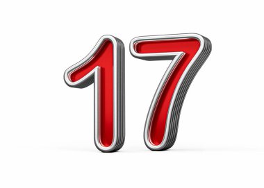 Canlı kırmızı 17 numara Metalik Işıltılı ve kıvrımlı kenarlı, 3D Görüntü