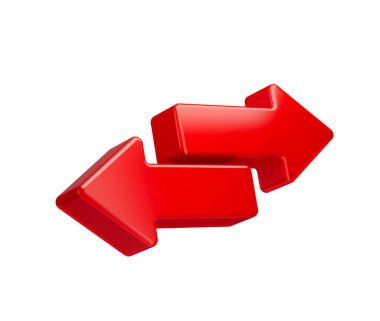 3D İki Kırmızı Ok takası ve transferi sembolize ediyor. 3d illüstrasyon