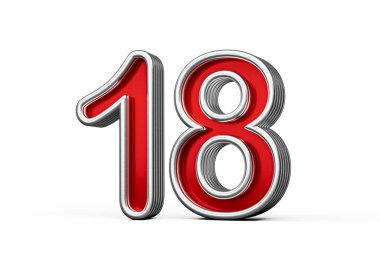 Canlı kırmızı numara 1818 Metalik Parıltı ve kıvrımlı kenarlar, 3D Görüntü