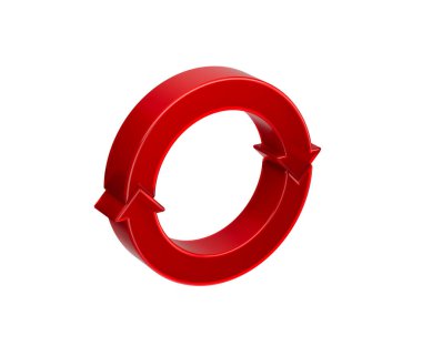 3d Kırmızı Saat Yönünde Ok Döngüsü Geri Dönüşümü ve Devamlılığı Sembolize eder. 3B Görüntü