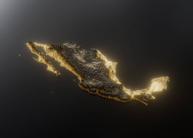 Meksika Haritası Altın Metalik Doku Haritası Altın Rezervleri ve Altın Madencilik Konsepti 3B İllüstrasyon