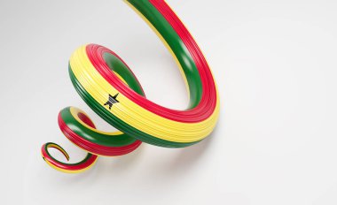 Gana 'nın 3d Bayrağı 3d Sarmal Parlak Gana Bayrağı Beyaz Arkaplan 3d Görüntü