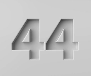 Parlak Beyaz 44 numara, gölgeyle süslenmiş, arka planda 3 boyutlu görüntü.