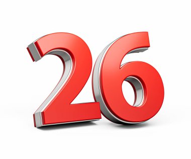 Kalın Kırmızı Numara 26 Beyaz Arkaplanda Metalik Görüntü