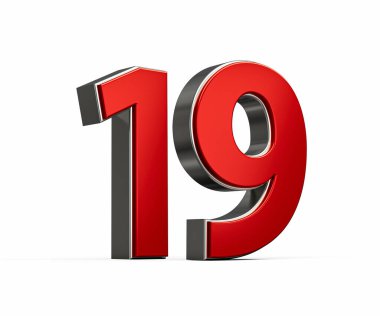 Kalın Kırmızı 19 numara Parlak Metalik Beyaz Arkaplan 3D Görüntü