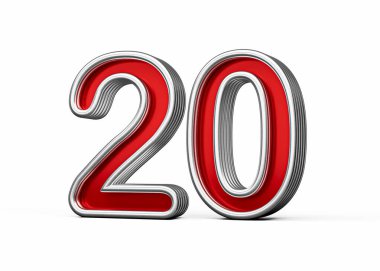 Metalik Işıltılı ve kıvrımlı kenarlı 20 numaralı canlı kırmızı, 3D Görüntü