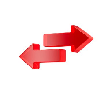 3D İki Kırmızı Ok takası ve transferi sembolize ediyor. 3d illüstrasyon