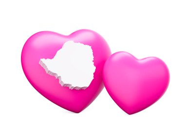 Beyaz Zimbabwe 'nin Beyaz Haritalı Parlak Pembe Kalpleri Beyaz Arkaplanda İzole Edilmiş 3D İllüstrasyon