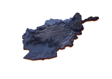 Afganistan Haritası Tek Renkli Gölgeli Yardım Haritası Turuncu Neon Sınır 3 Boyutlu Çizim Haritası