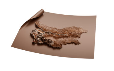 Bulgaristan 'ın Eski Tarzlı Kahverengi Haritası Açılmamış Harita Kağıt Sayfası, 3d illüstrasyon